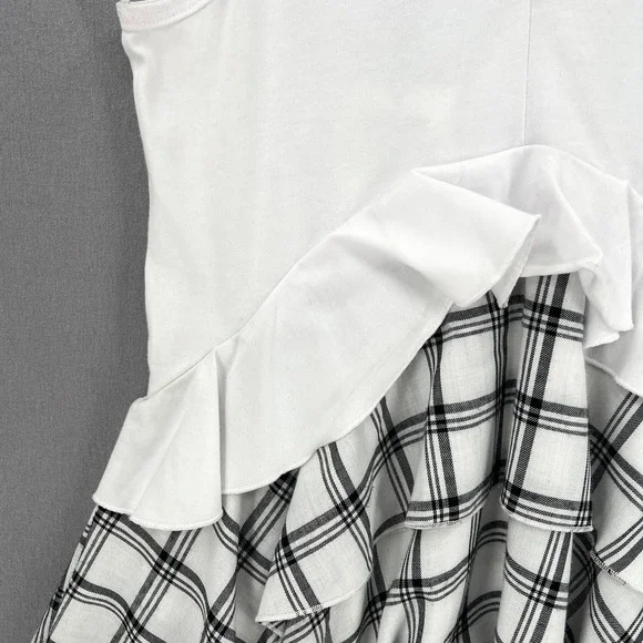 OPENING CEREMONY Dress Womens Small White Black Sleeve Plaid Ruffle Skater NWT - Picture 15 of 16